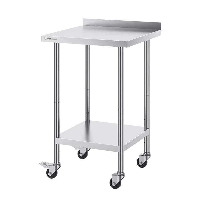 VEVOR 24 x 24 x 40 Inch Stainless Steel Work Table, Commercial Food Prep Worktable with Casters, Heavy Duty Prep Worktable, Metal Work Table with Adjustable Height for Restaurant, Home and Hotel
