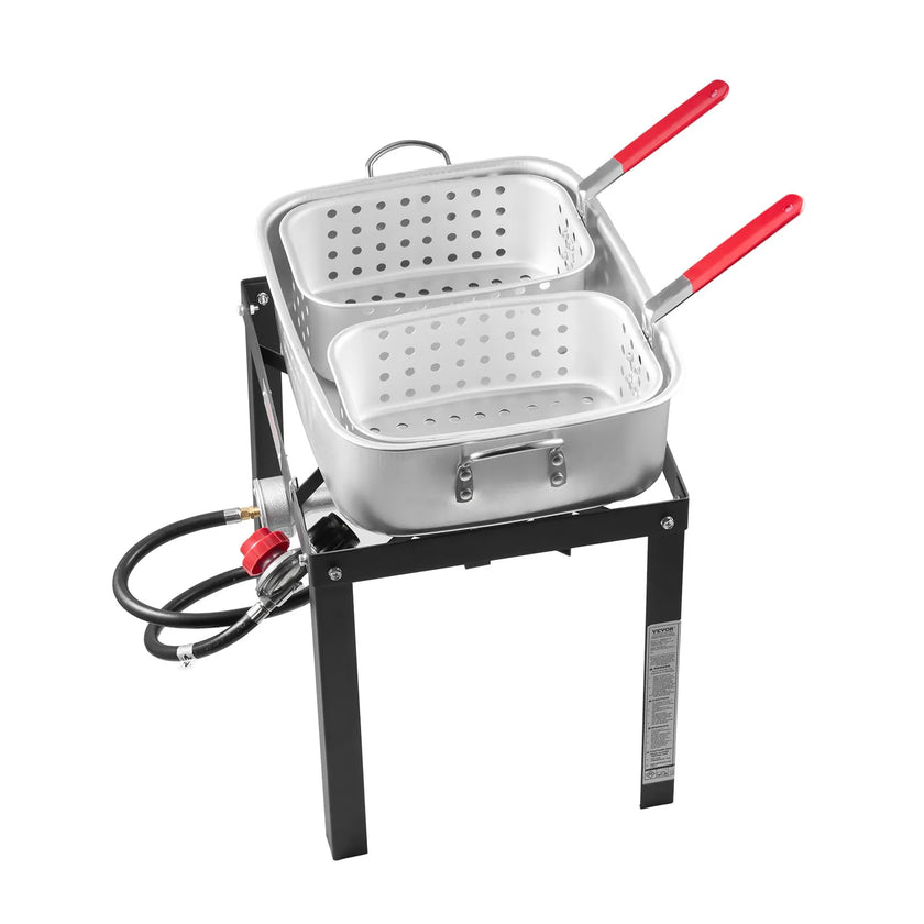 VEVOR 18 Qt Fish and Wing Fryer Aluminum Outdoor Propane Deep Fryer Kit 2 Basket