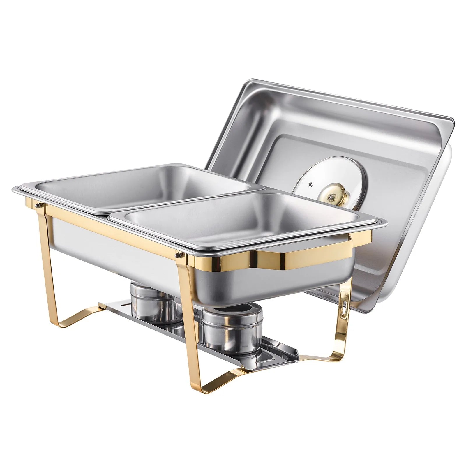 VEVOR 4 Qt 2 Pack Rectangle Chafing Dish Buffet Set Halfsize Pan Stainless Steel