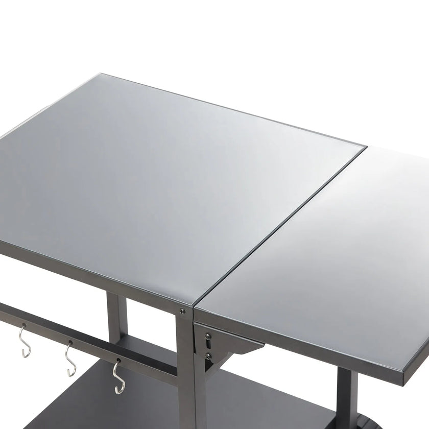 VEVOR Outdoor Grill Dining Cart with Double-Shelf, BBQ Movable Food Prep Table, Multifunctional Foldable Iron Table Top, Portable Modular Carts for Pizza Oven, Worktable with 2 Wheels, Carry Handle