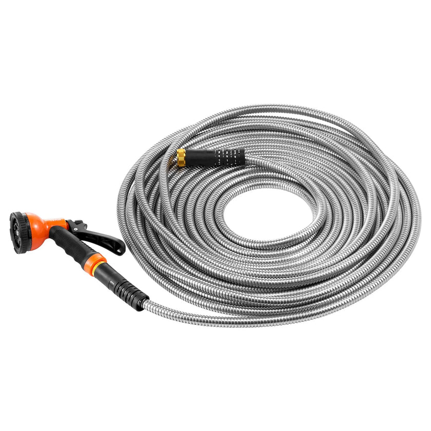VEVOR 50ft Metal Garden Hose Stainless Steel Water Hose Lightweight No Kink
