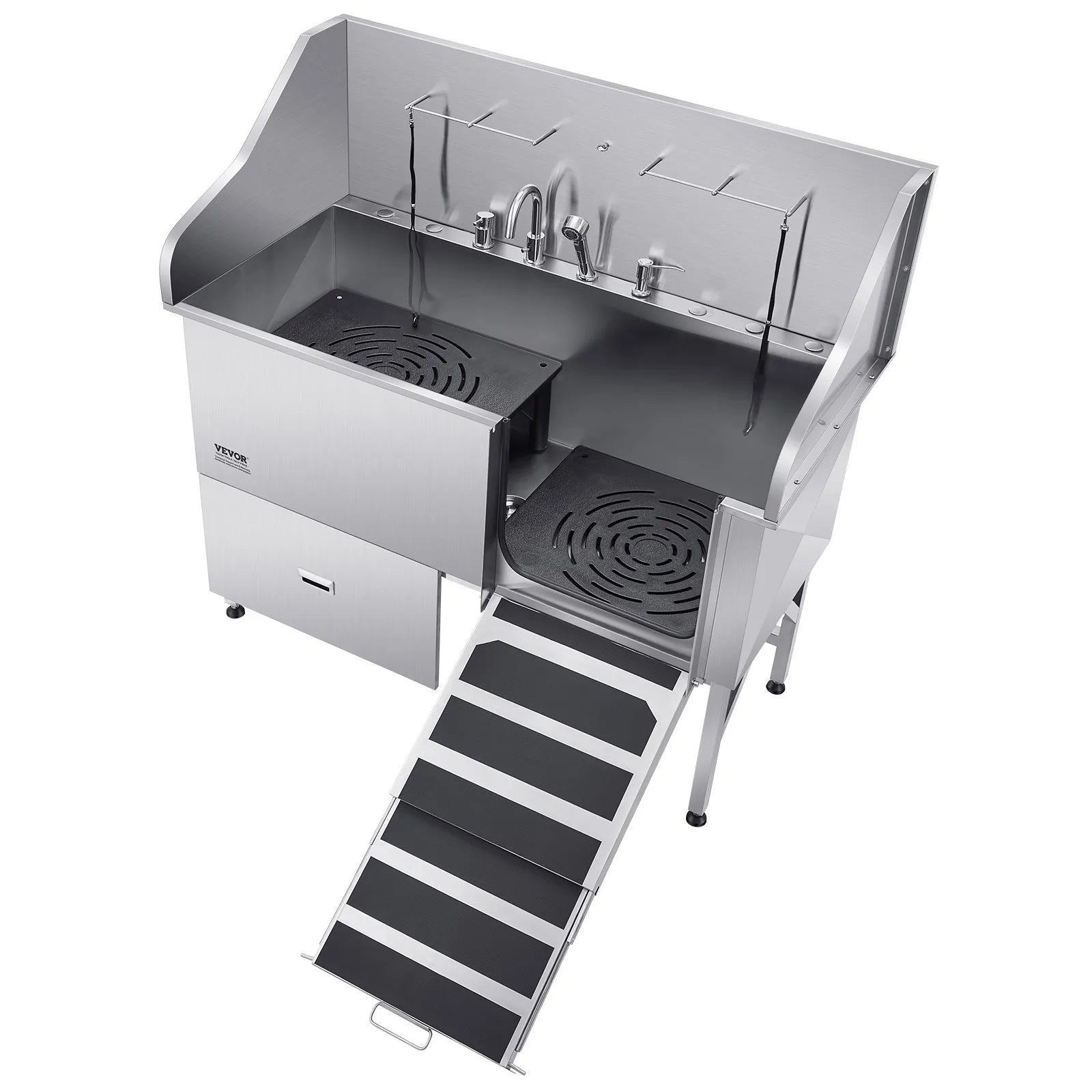 VEVOR 61 Inch Dog Grooming Bath Tub Stainless Steel w Ramp Water Filter