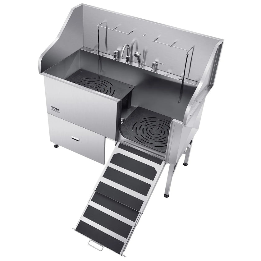 VEVOR 61 Inch Dog Grooming Bath Tub Stainless Steel w Ramp Water Filter