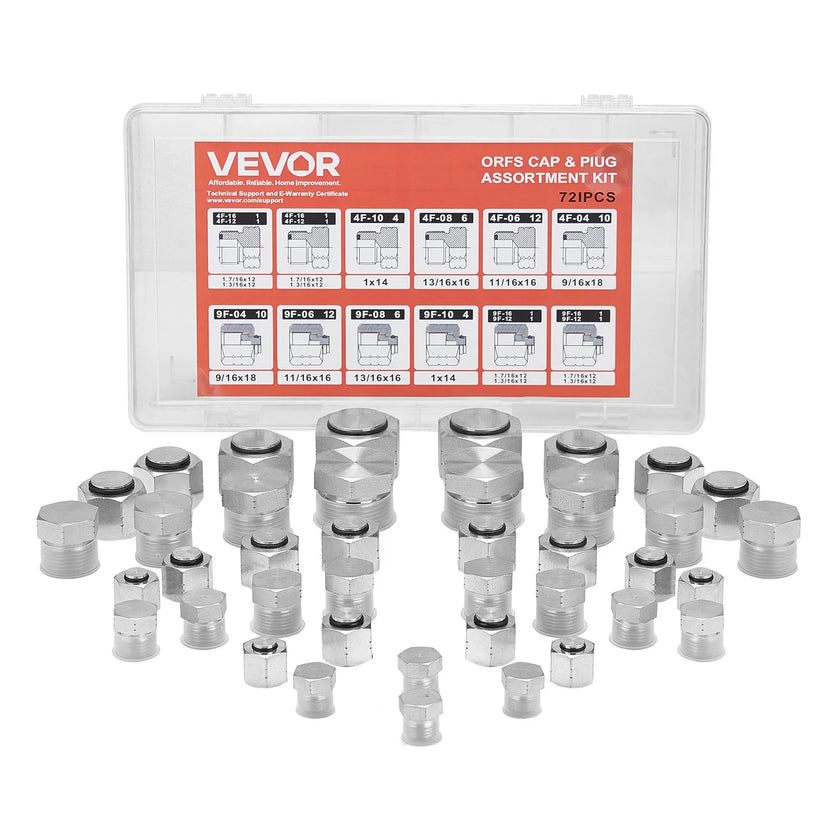 VEVOR 72 PCS ORFS O-Ring Plug and Cap Hydraulic Sealing Fittings Kit Sizes 4-16