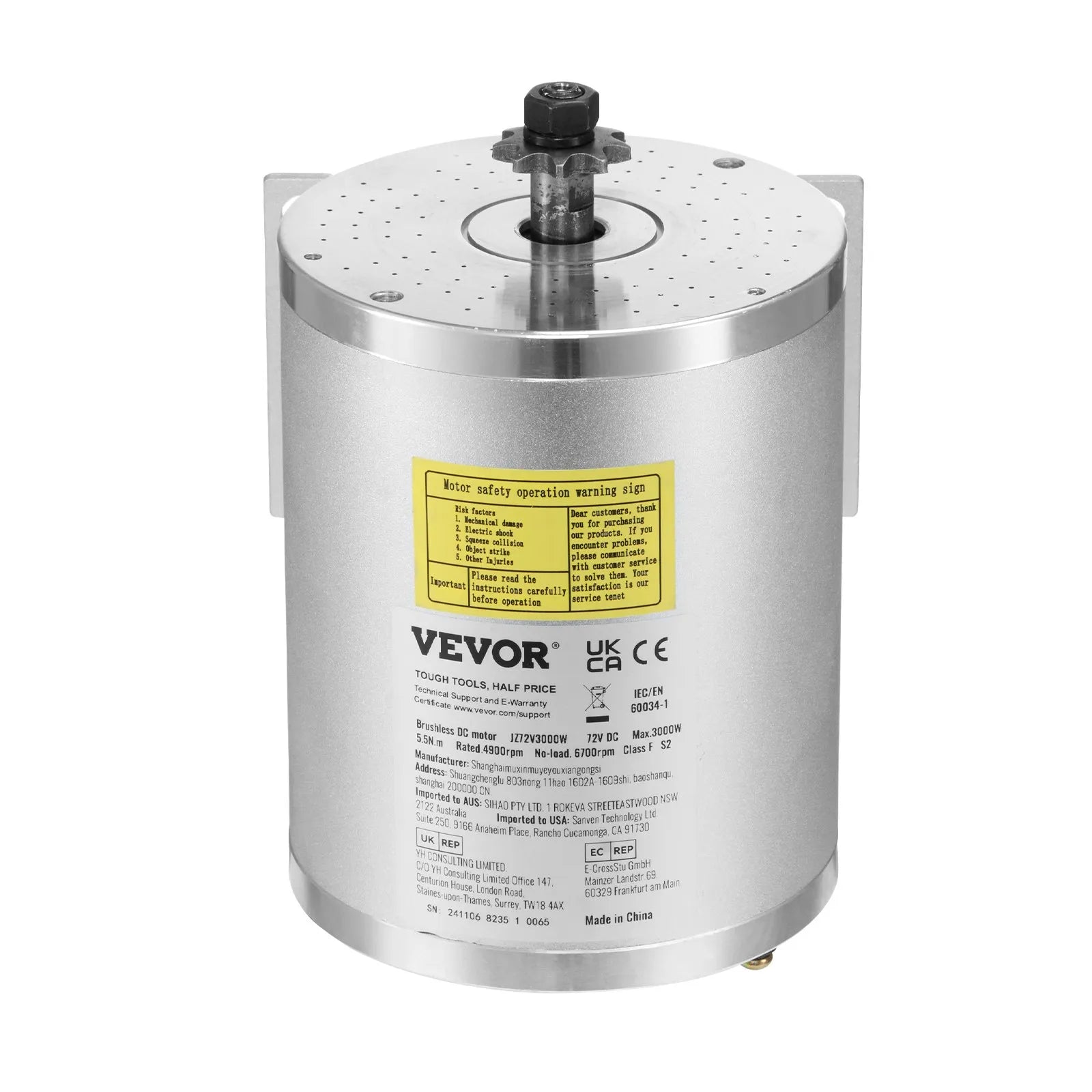 VEVOR 3000W Electric Brushless DC Motor Kit 72V 4900rpm with Speed Controller