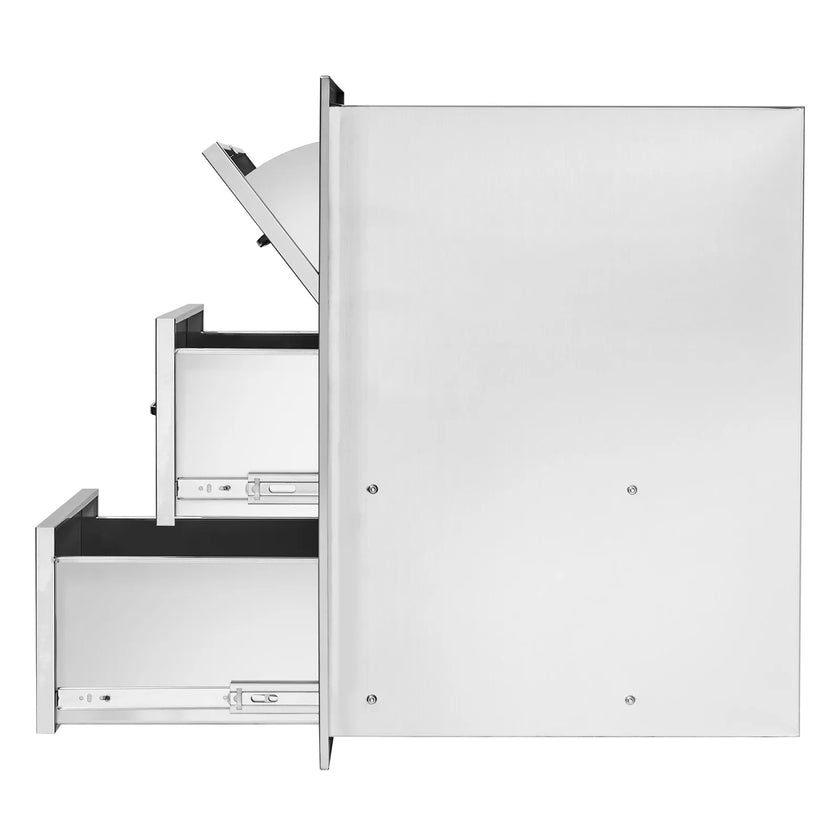 VEVOR 17W x 30H x 21D Inch Outdoor Kitchen Stainless Steel Double Access Drawers with Paper Towel Holder Combo for BBQ Island or Grill Station