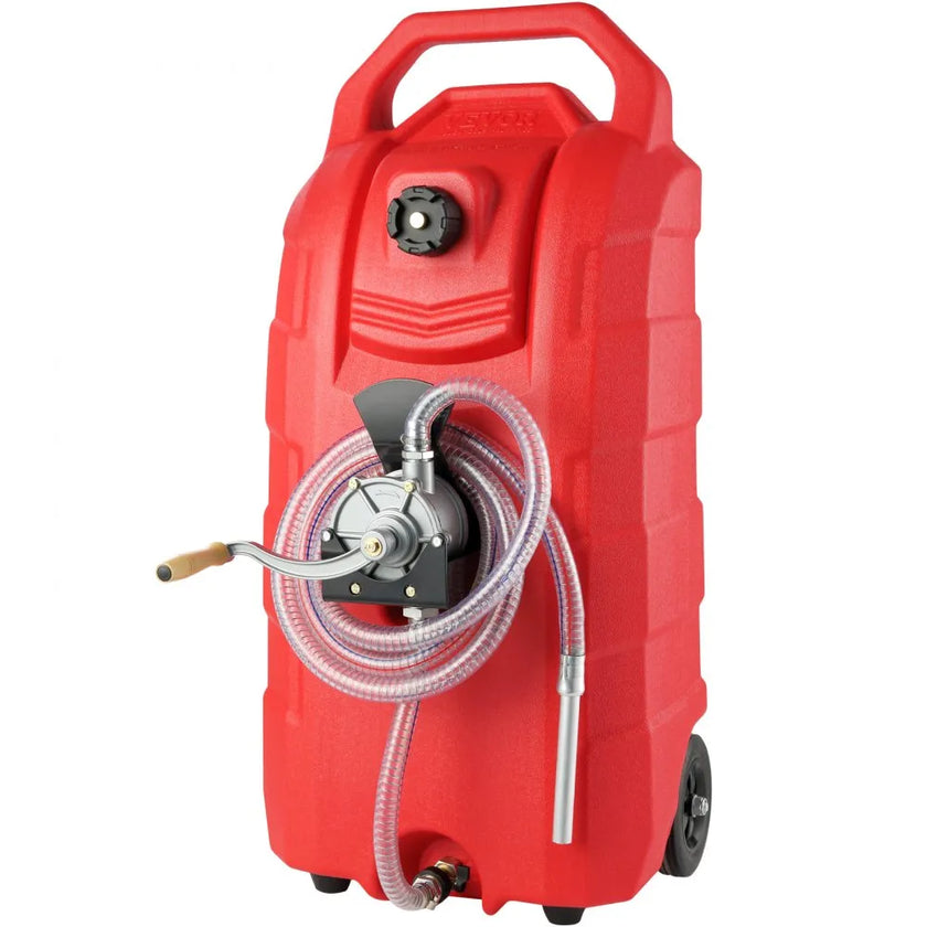 VEVOR 16 Gallon Fuel Caddy, 7.8 L/min, Portable Gas Storage Tank Container with Hand Pump Rubber Wheels, Fuel Transfer Storage Tank for Gasoline Diesel Machine Oil Car Mowers Tractor Boat Motorcycle