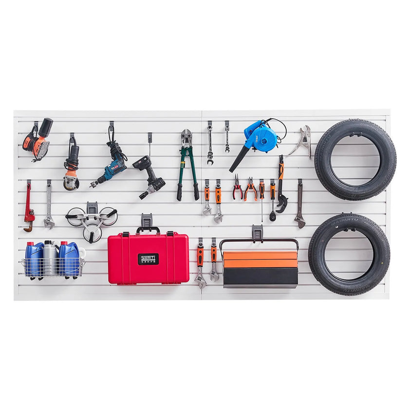 VEVOR 8 x 4 ft Slat Wall Paneling PVC White Garage Slatwall with Accessories