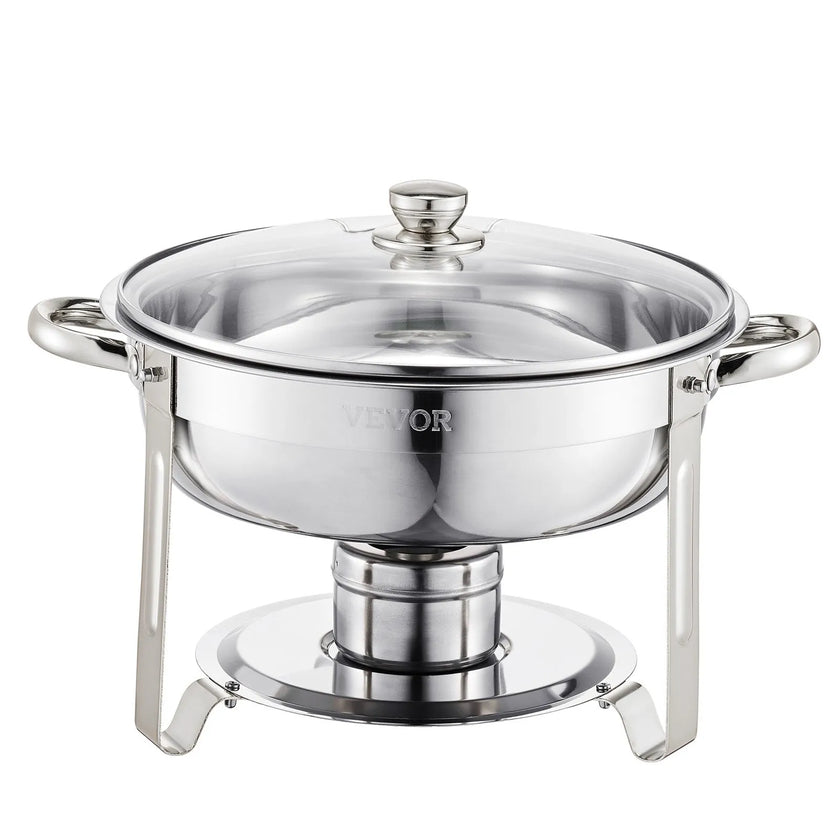 VEVOR 5 Qt 2 Pack Round Chafing Dish Buffet Set Full-Size Pan Stainless Steel