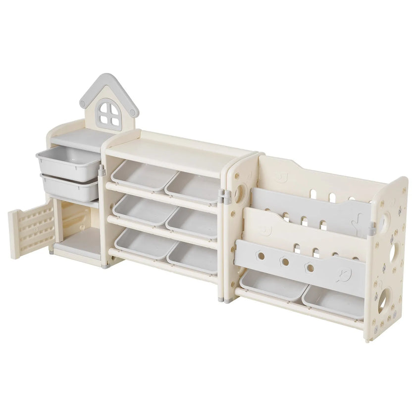 VEVOR  4-Tier Kids Toy Storage with Bookshelf with 10 Movable Plastic Bins