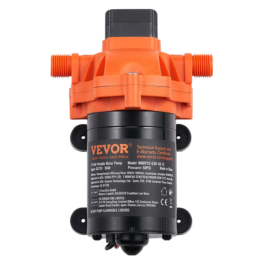VEVOR 12V Diaphragm Pump 3GPM 11.36 L/min 3-Chamber Water Pump Pressure Switch