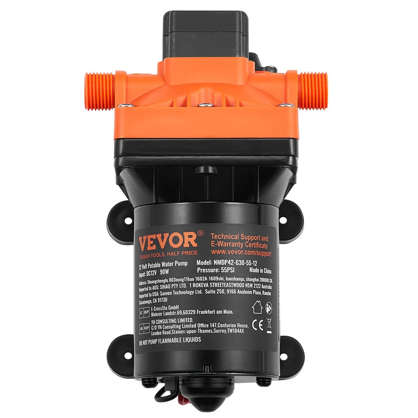 VEVOR 12V Diaphragm Pump 3GPM 11.36 L/min 4-Chamber Water Pump Pressure Switch