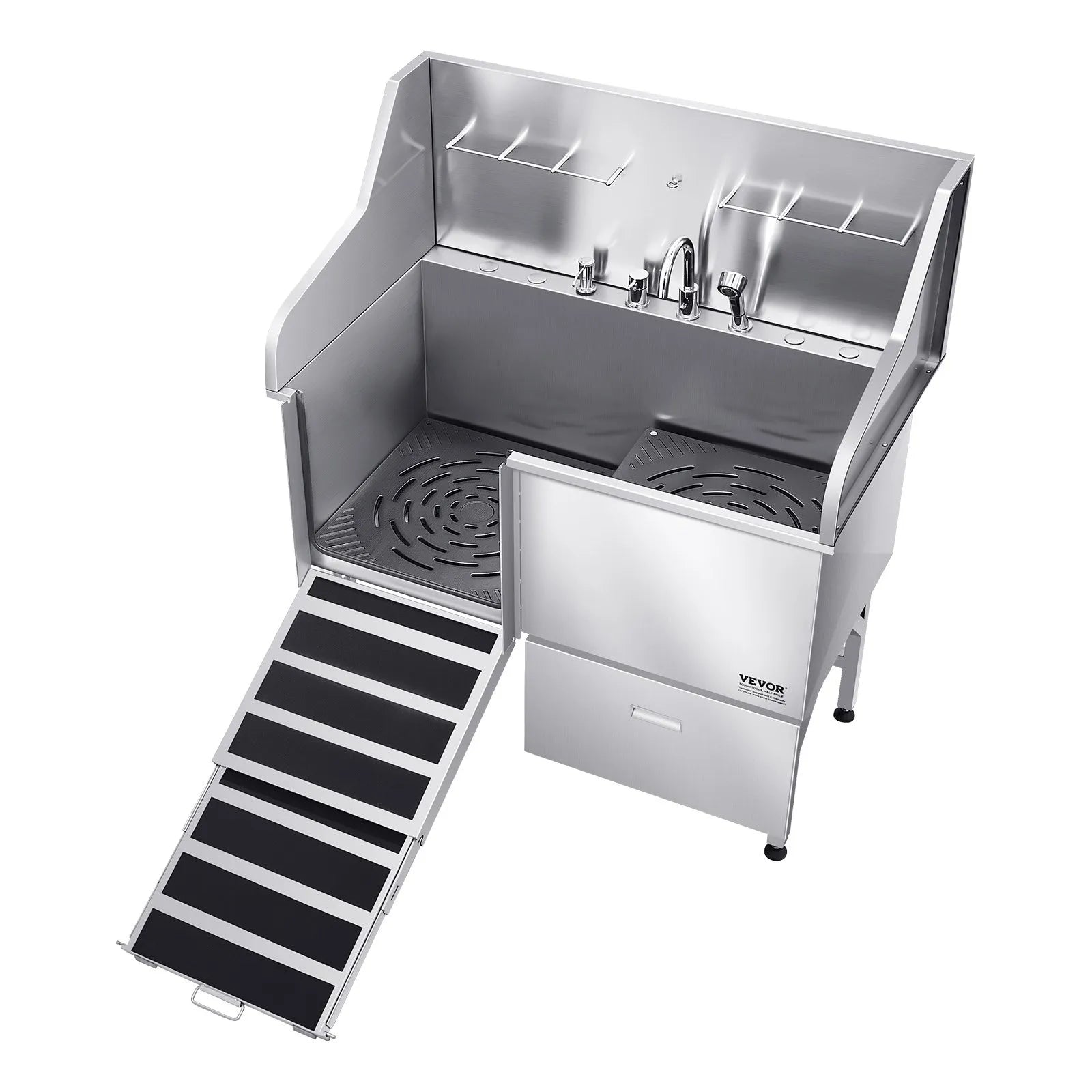 VEVOR 50 Inch Dog Grooming Bath Tub Stainless Steel w Ramp Faucet Left Door