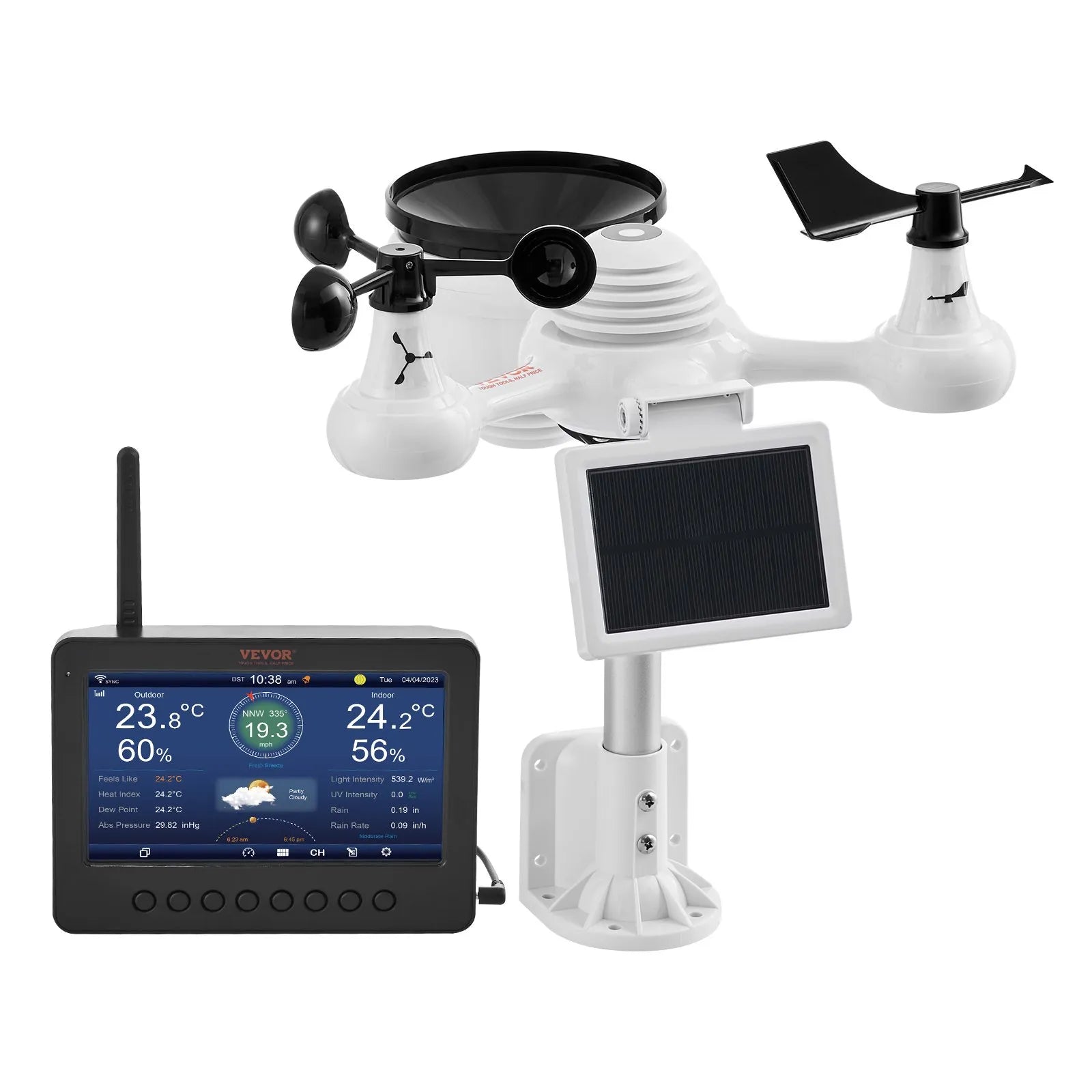 VEVOR 7-in-1 Wi-Fi Weather Station 7 in TFT Display Wireless Outdoor Sensor