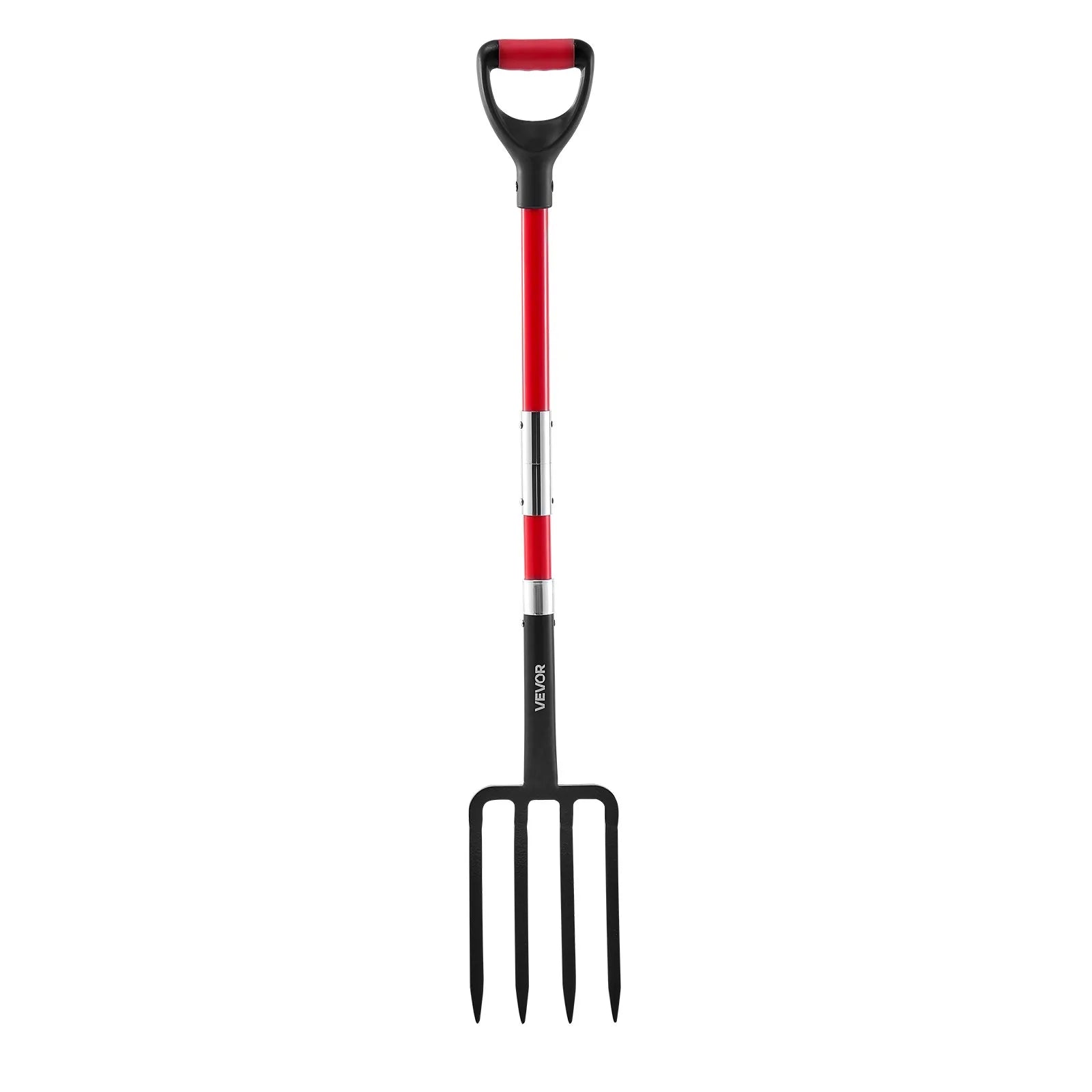 VEVOR 4 Tines Garden Fork Fiberglass Handle 45 in Spading Pitchfork Heavy Duty