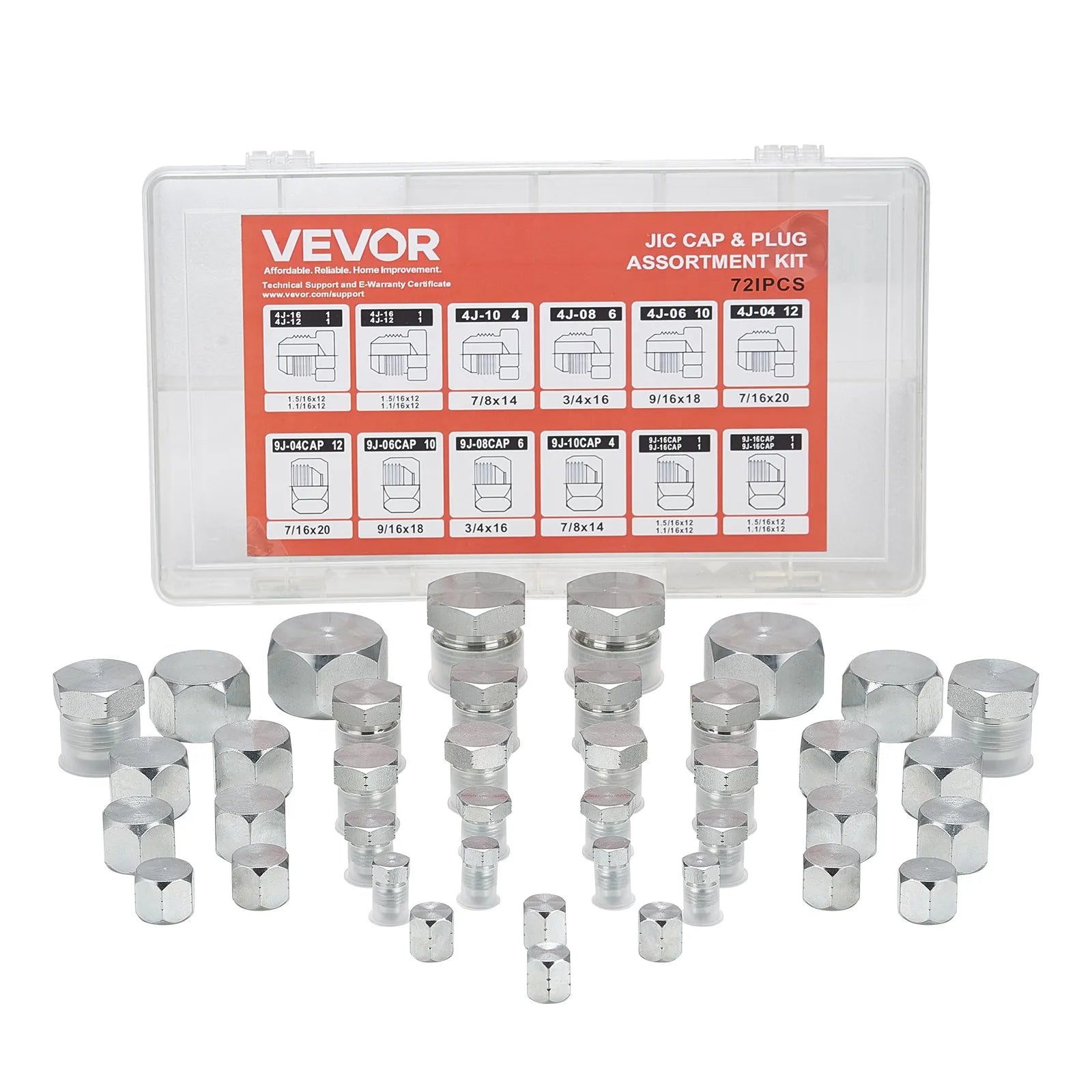 VEVOR 72 PCS Hydraulic Fittings 37° JIC Hydraulic Hose Cap and Plug Kit