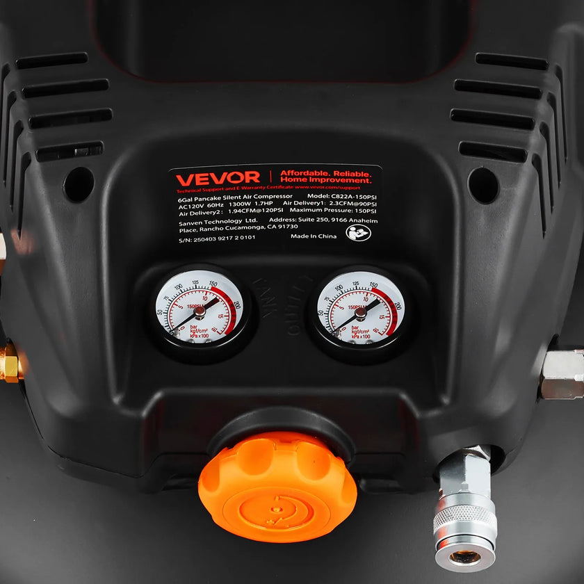 VEVOR 6 Gallon Air Compressor 1.7HP 2.3CFM @ 90PSI & 150PSI Max Working Pressure