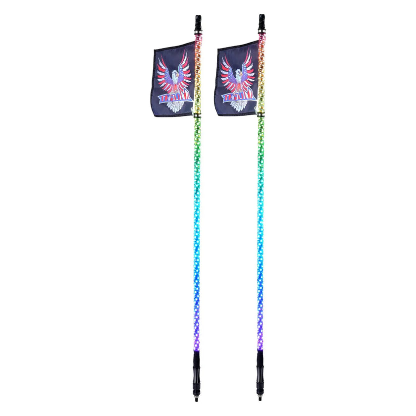 VEVOR 2 PCS 4 FT Whip Light, APP & RF Remote Control Led Whip Light, Waterproof 360° Spiral RGB Chasing Lighted Whips with 4 Flags, for UTVs, ATVs, Motorcycles, RZR, Can-am, Trucks, Off-road, Go-karts