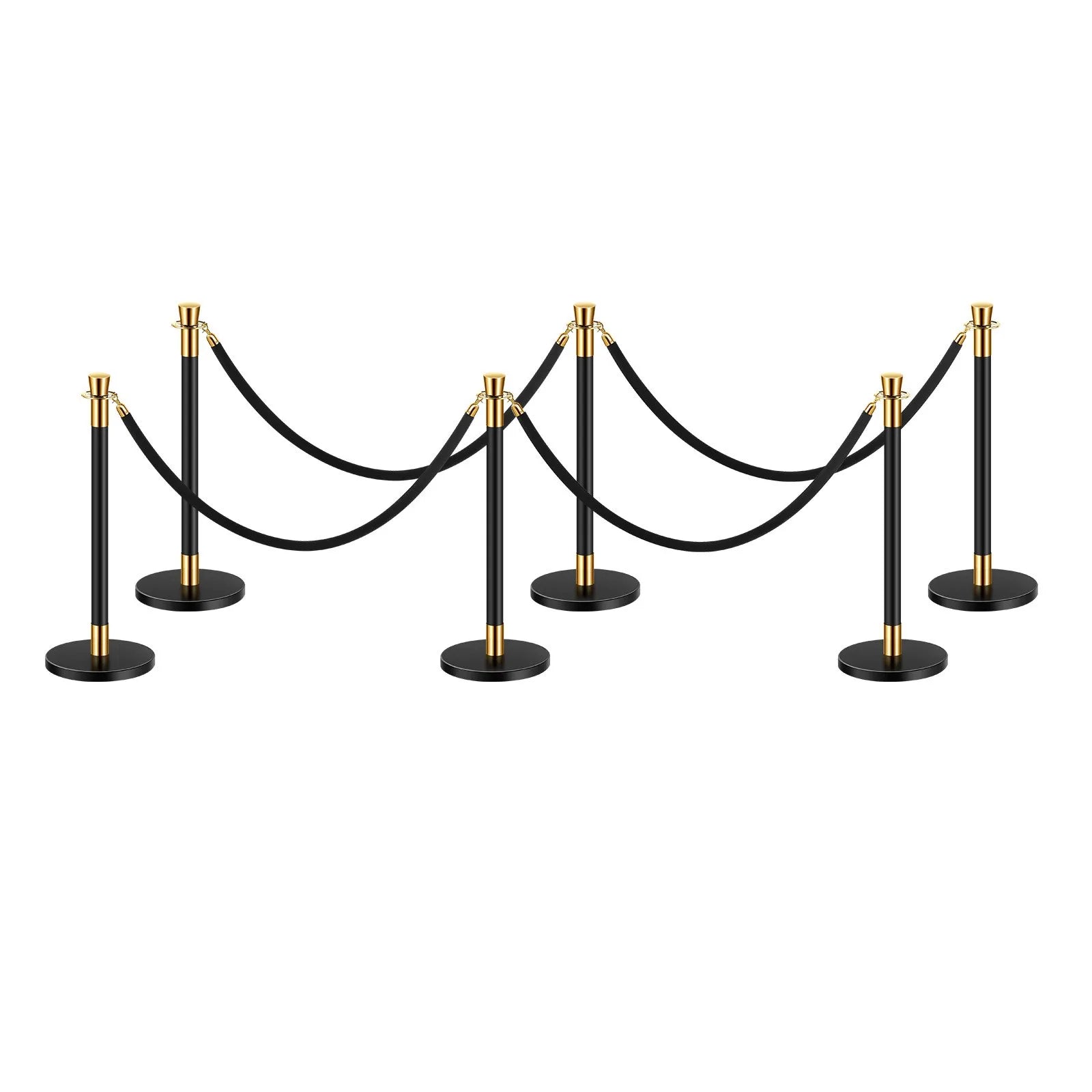VEVOR 6 Pcs Stanchion Post with 4 Black Velvet Ropes Sand Injection Hollow Base