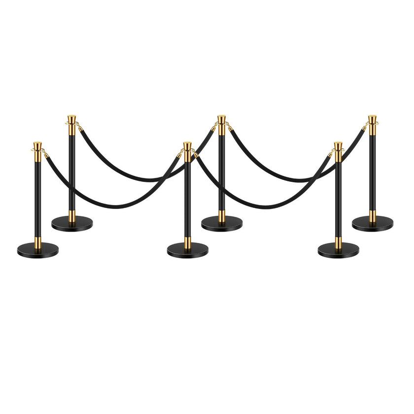 VEVOR 6 Pcs Stanchion Post with 4 Black Velvet Ropes Sand Injection Hollow Base