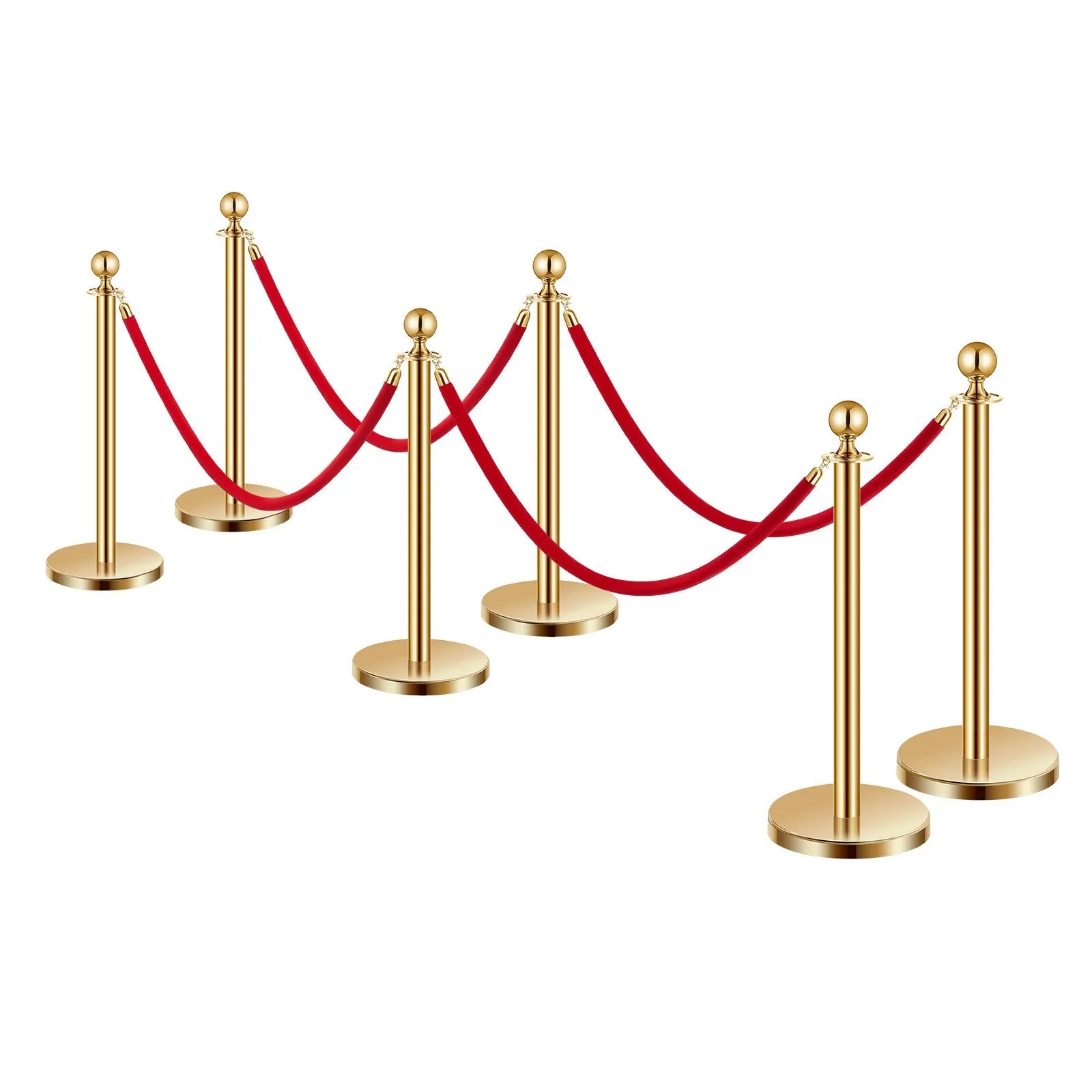 VEVOR 6 Pcs Gold Stanchion Post 4 Red Velvet Ropes Sand Injection Hollow Base