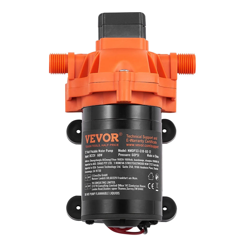 VEVOR 12V Diaphragm Pump 1.8GPM 6.81 L/min 3-Chamber Water Pump Pressure Switch