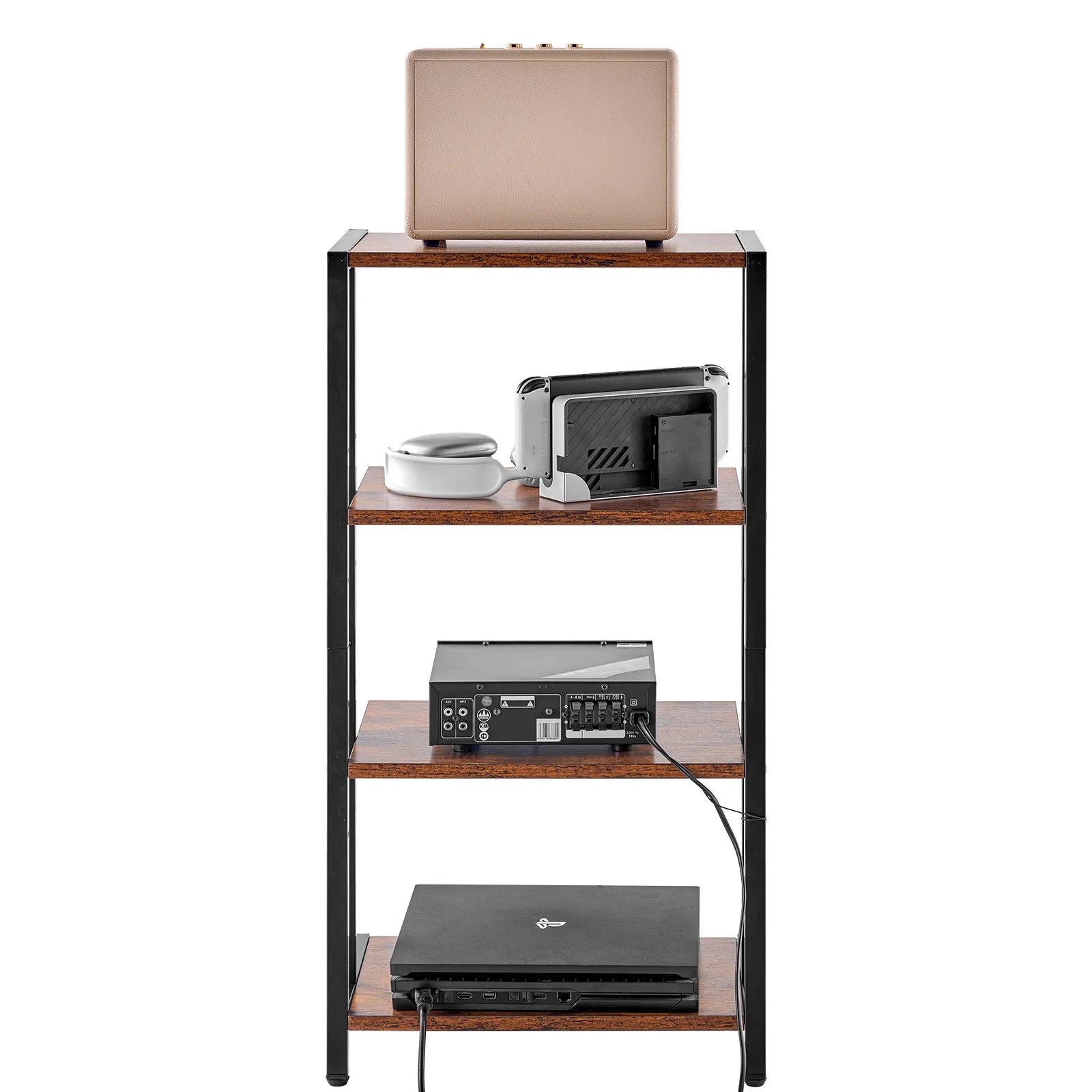 VEVOR 4-Tier AV Media Stand Height-Adjustable Wooden Audio-Video Media Stand