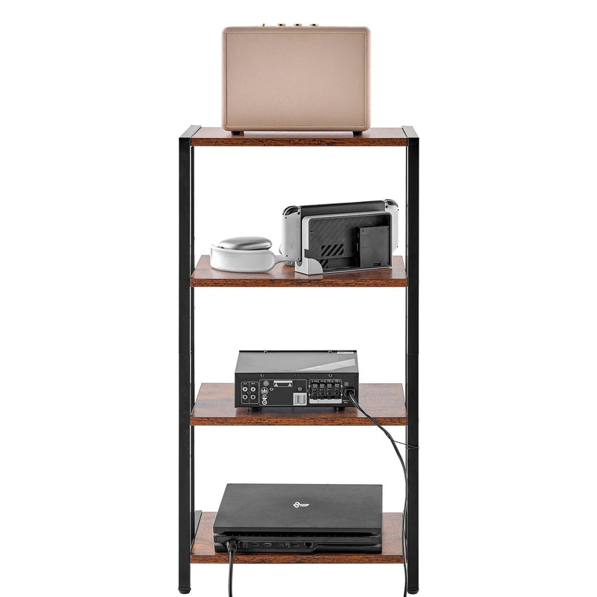 VEVOR 4-Tier AV Media Stand Height-Adjustable Wooden Audio-Video Media Stand