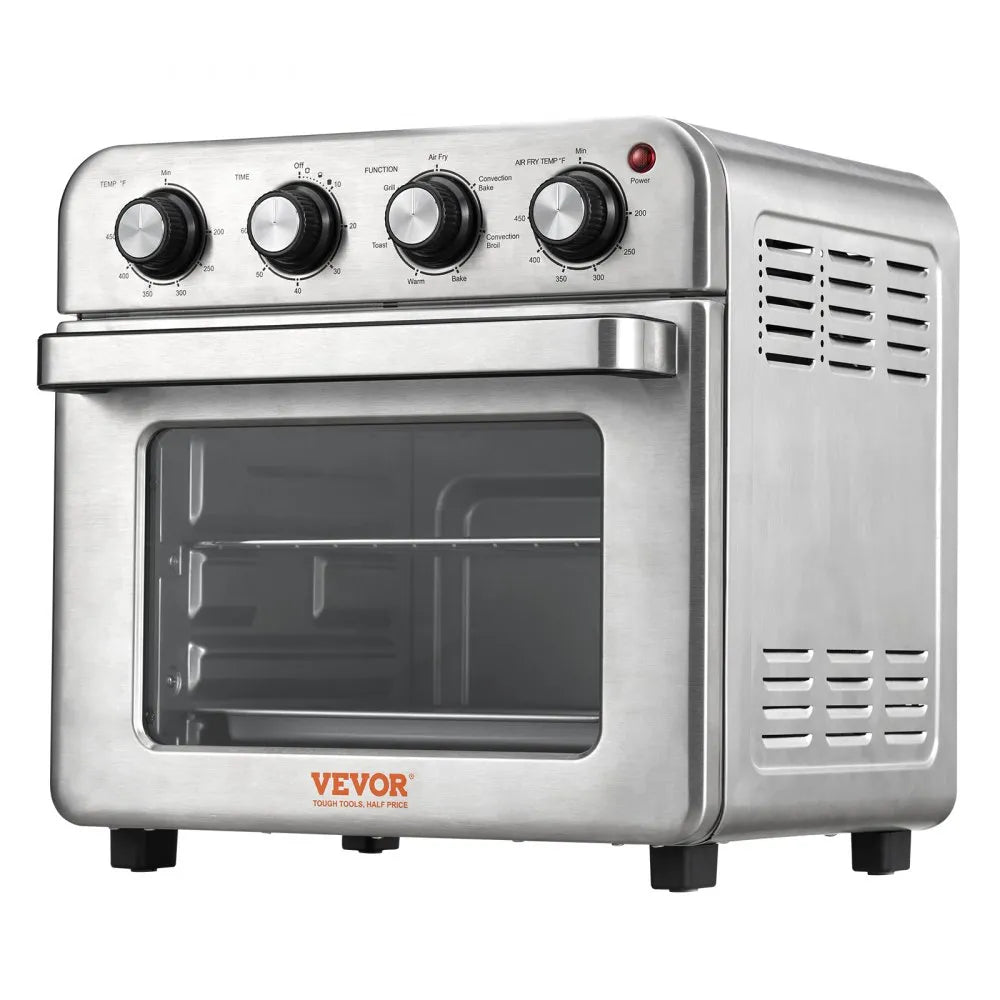 VEVOR 7-IN-1 Air Fryer Toaster Oven, 18L Convection Oven, 1700W Stainless Steel Toaster Ovens Countertop Combo with Grill, Pizza Pan, Gloves, 6 Slices Toast, 12-inch Pizza, Home and Commercial Use