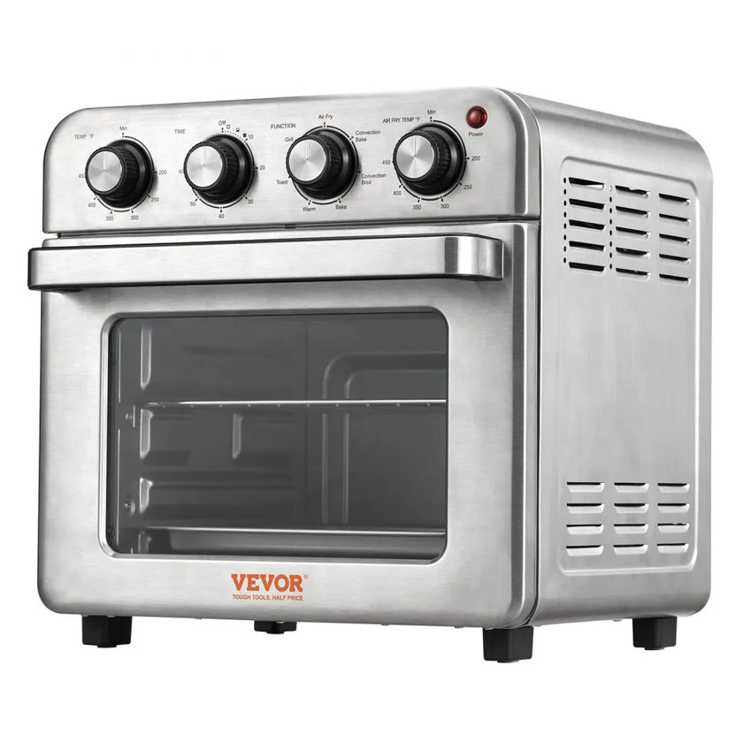 VEVOR 7-IN-1 Air Fryer Toaster Oven, 18L Convection Oven, 1700W Stainless Steel Toaster Ovens Countertop Combo with Grill, Pizza Pan, Gloves, 6 Slices Toast, 12-inch Pizza, Home and Commercial Use
