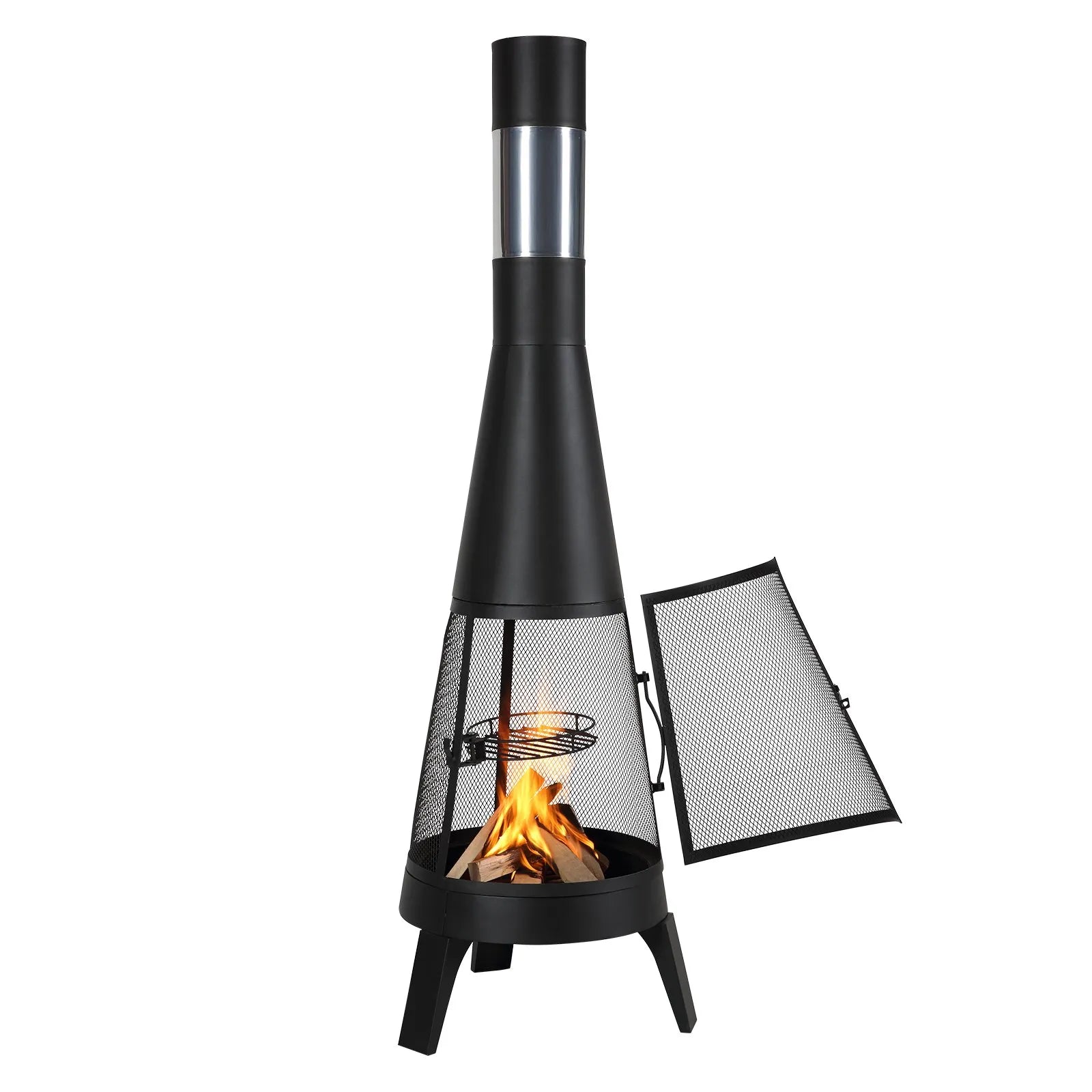VEVOR 20 In Chiminea Outdoor Wood Burning Firepit with Grill Mesh & Chimney Coat