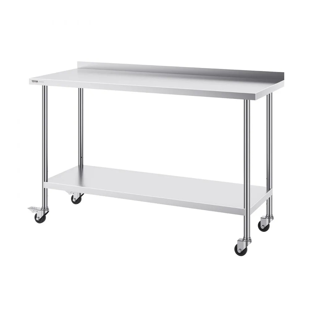 VEVOR 24 x 60 x 40 Inch Stainless Steel Work Table, Commercial Food Prep Worktable with Casters, Heavy Duty Prep Worktable, Metal Work Table with Adjustable Height for Restaurant, Home and Hotel