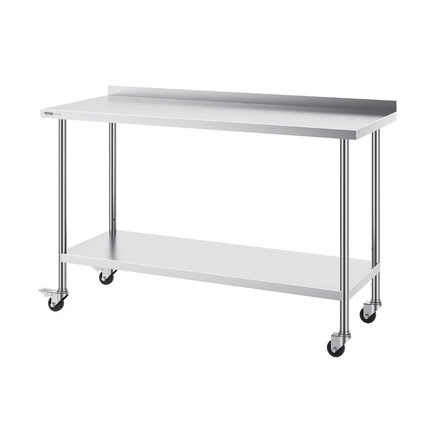 VEVOR 24 x 60 x 40 Inch Stainless Steel Work Table, Commercial Food Prep Worktable with Casters, Heavy Duty Prep Worktable, Metal Work Table with Adjustable Height for Restaurant, Home and Hotel