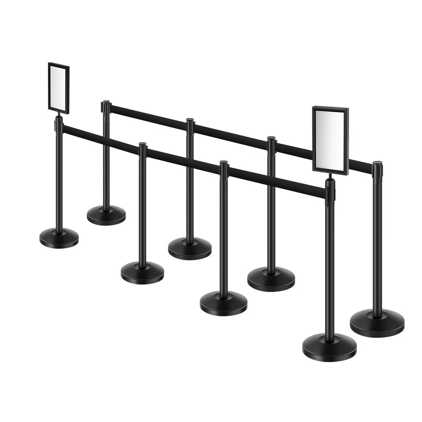 VEVOR 8 Pcs Stanchion Post with 4 Retractable Belts & 2 Sign Holders Hollow Base