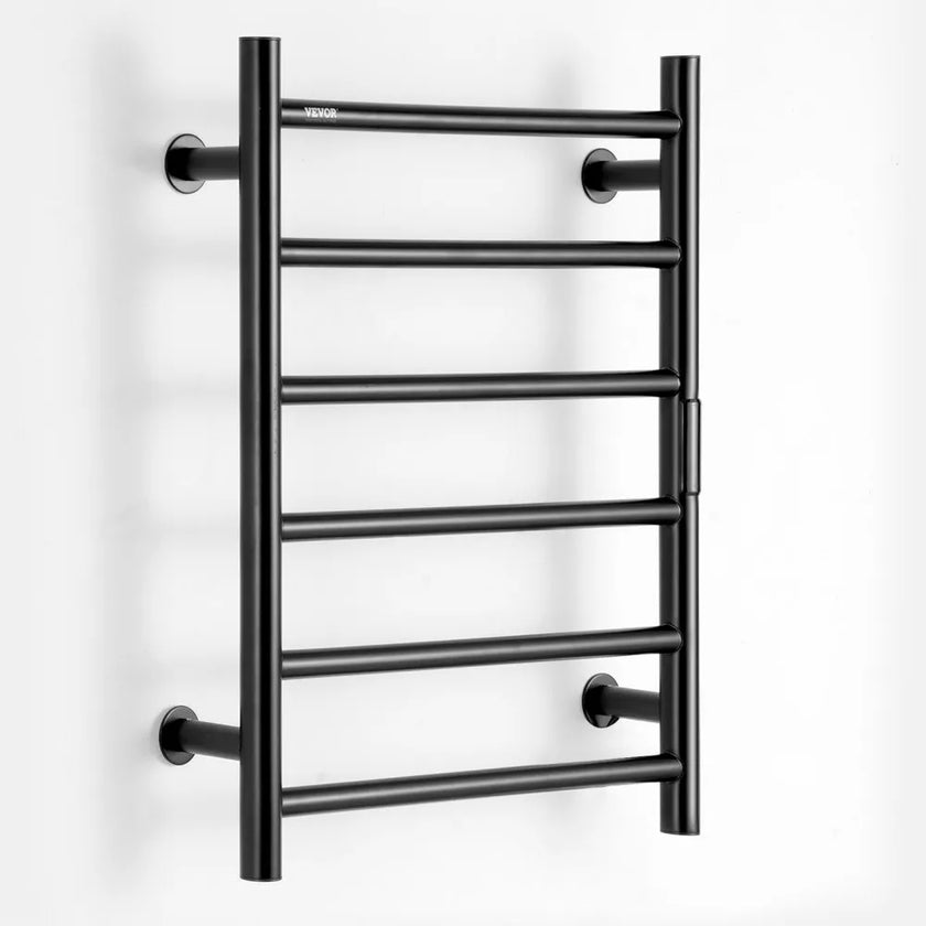 VEVOR 6 Bars Towel Warmer Rack Wall Mounted Heated Towel Rack for Bathroom Black