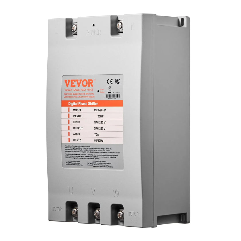 VEVOR 3 Phase Converter 20HP 70A 220V Single to 3 Phase 220V-240V Input/Output