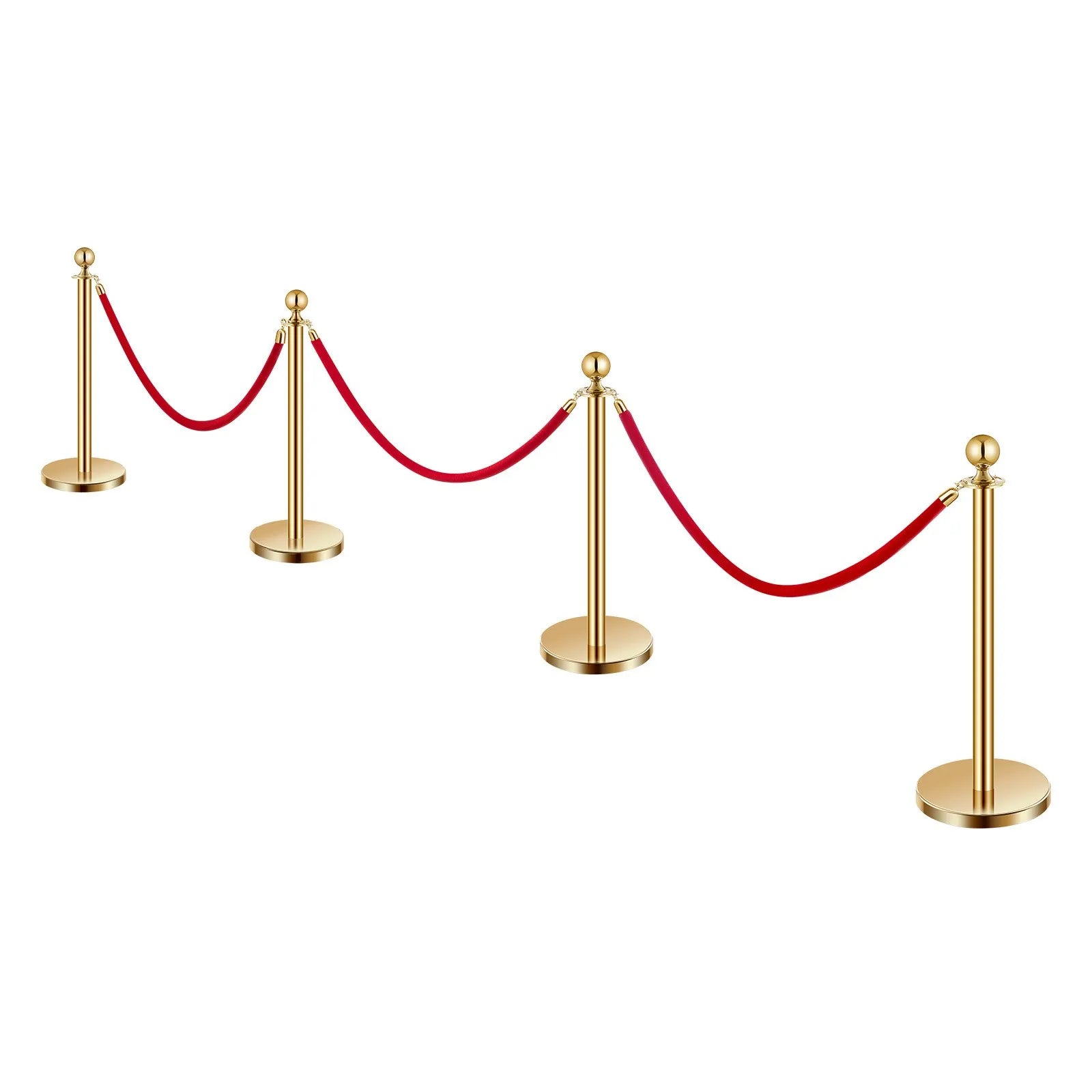 VEVOR 4 Pcs Gold Stanchion Post 3 Red Velvet Ropes Sand Injection Hollow Base
