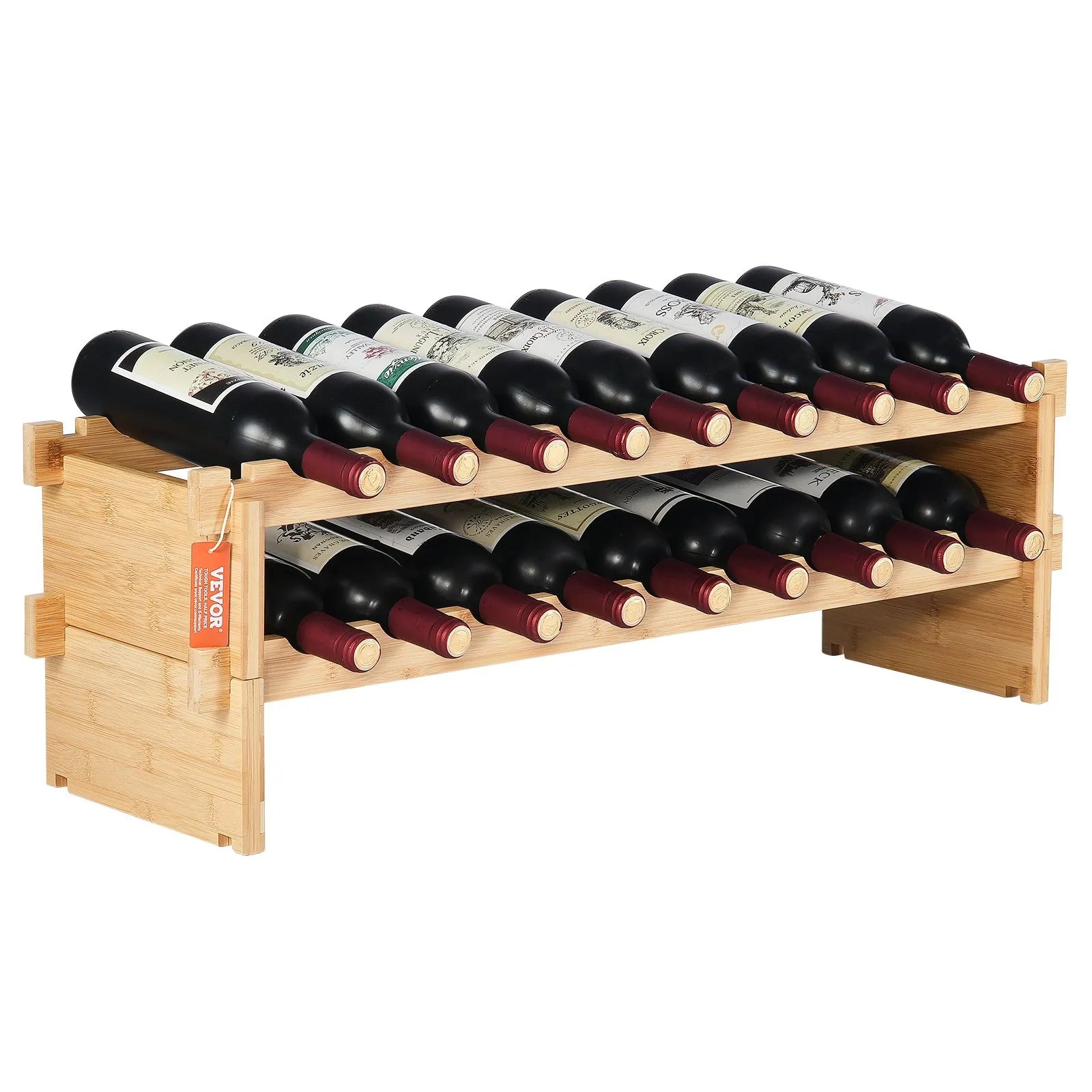 VEVOR 18 Bottle Stackable Modular Wine Rack Bamboo Wood Display Shelf 2-Tier