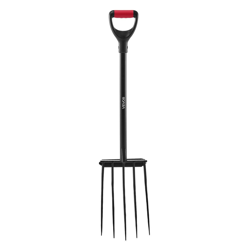VEVOR 5 Tines Garden Fork Metal Handle 41 in Spading Pitchfork Y Grip Heavy Duty