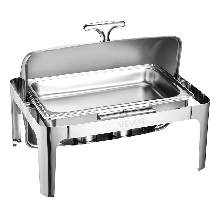 VEVOR 9Qt Rectangle Roll Top Chafing Dish Set with Full-Size Pan Stainless Steel