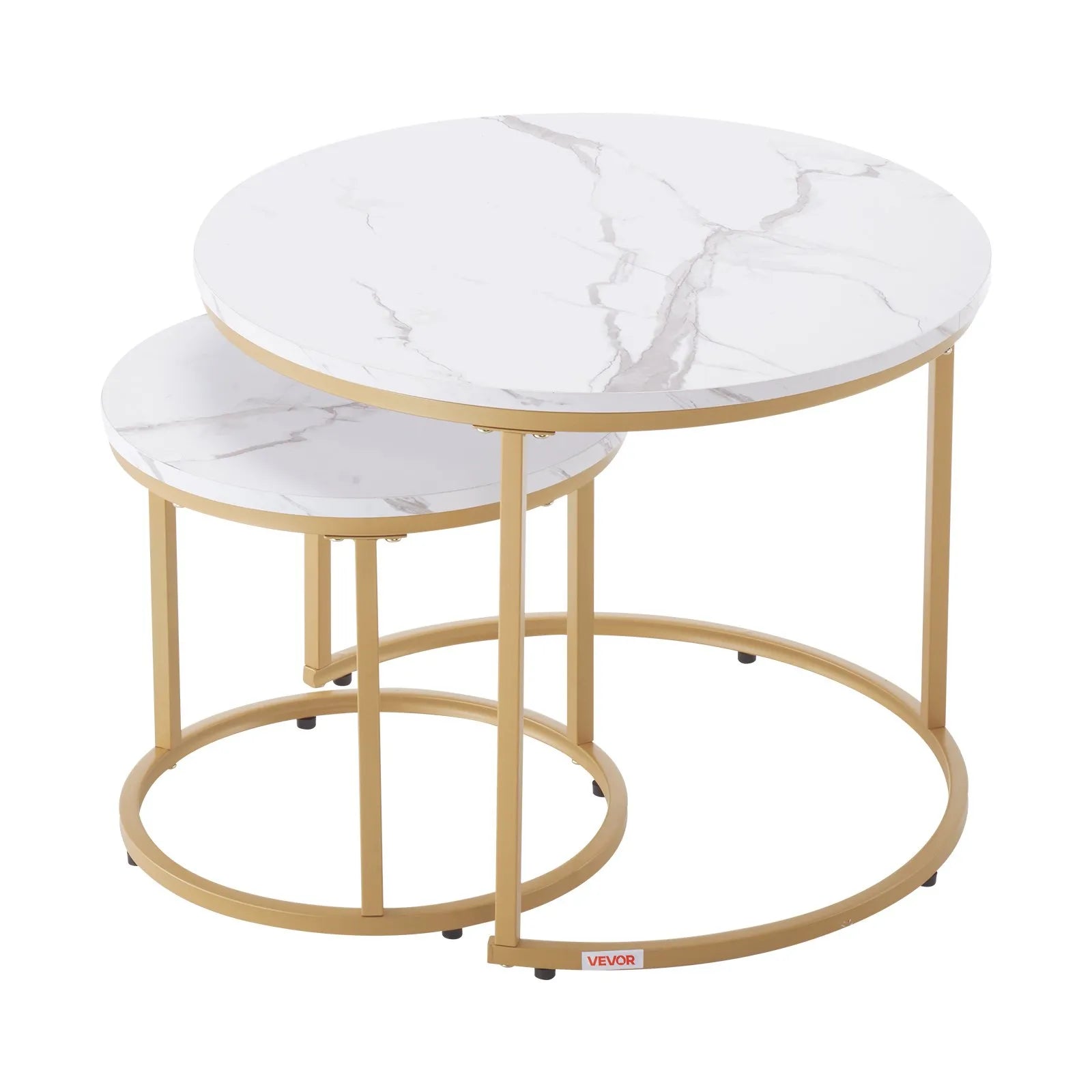 VEVOR Nesting Coffee Table Set of 2 Round Coffee Table 23.6 in (White & Gold)