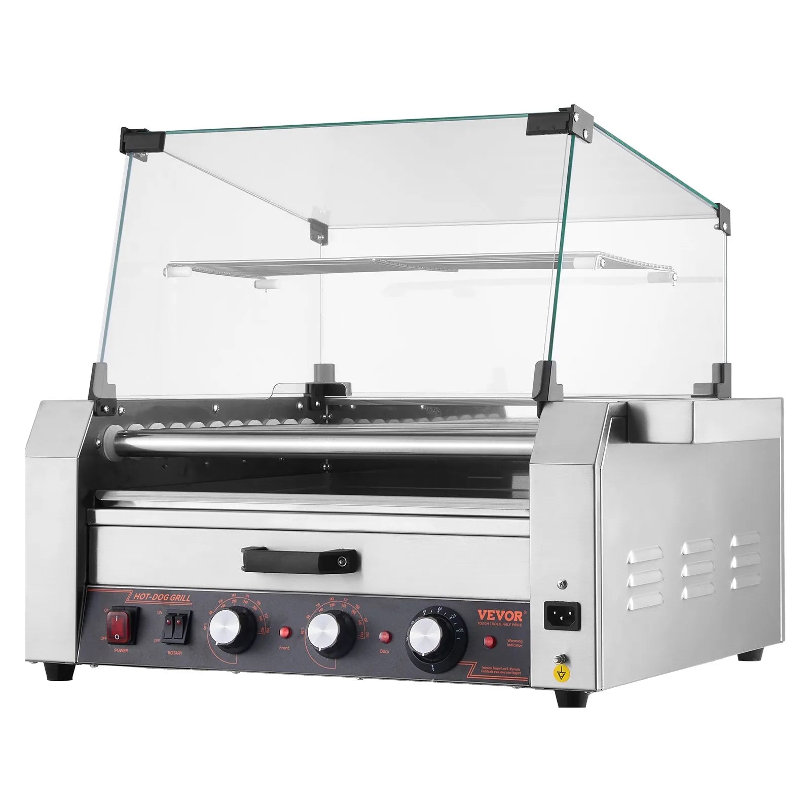 VEVOR 30 Hot Dog 11 Roller Electric Grill Cooker Machine Bun Warmer Cover 1950W