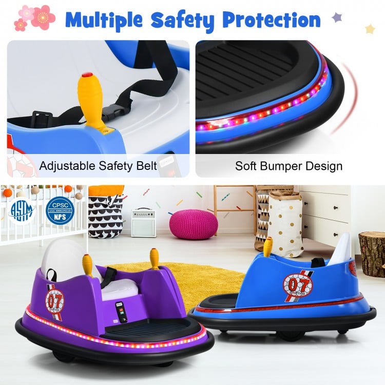 12V Electric Kids Ride On Bumper Car with Flashing Lights for Toddlers-Blue