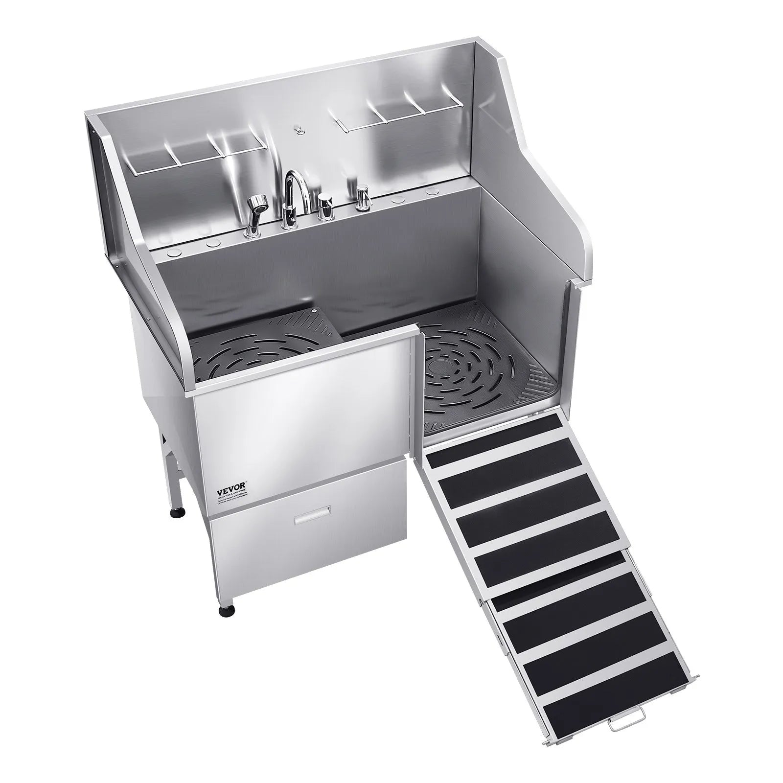 VEVOR 50 Inch Dog Grooming Bath Tub Stainless Steel w Ramp Faucet Showerhead