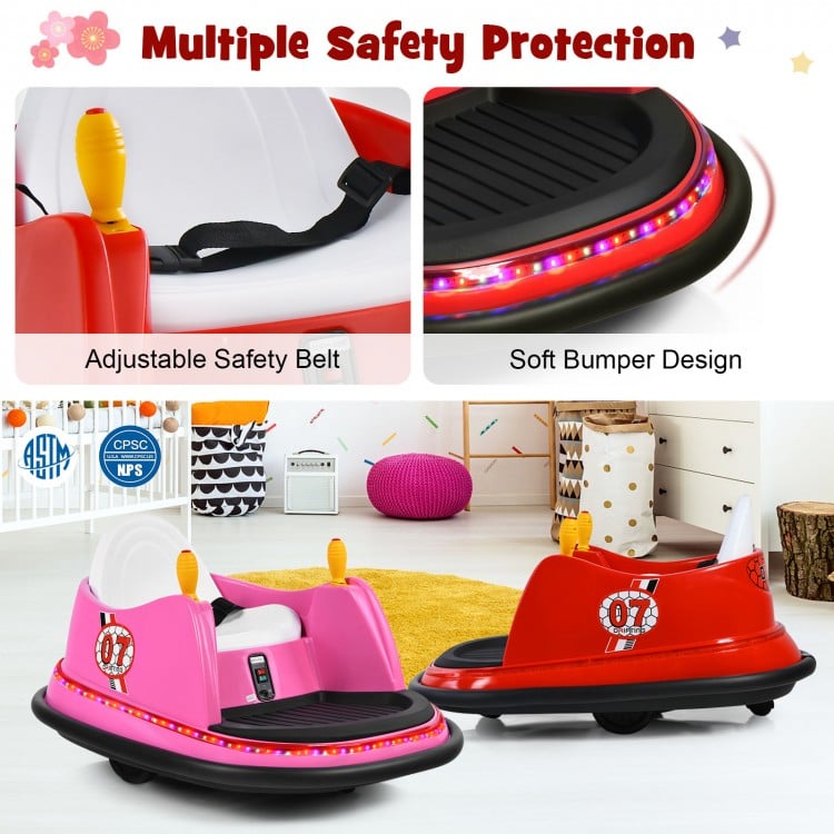 12V Electric Kids Ride On Bumper Car with Flashing Lights for Toddlers-Red
