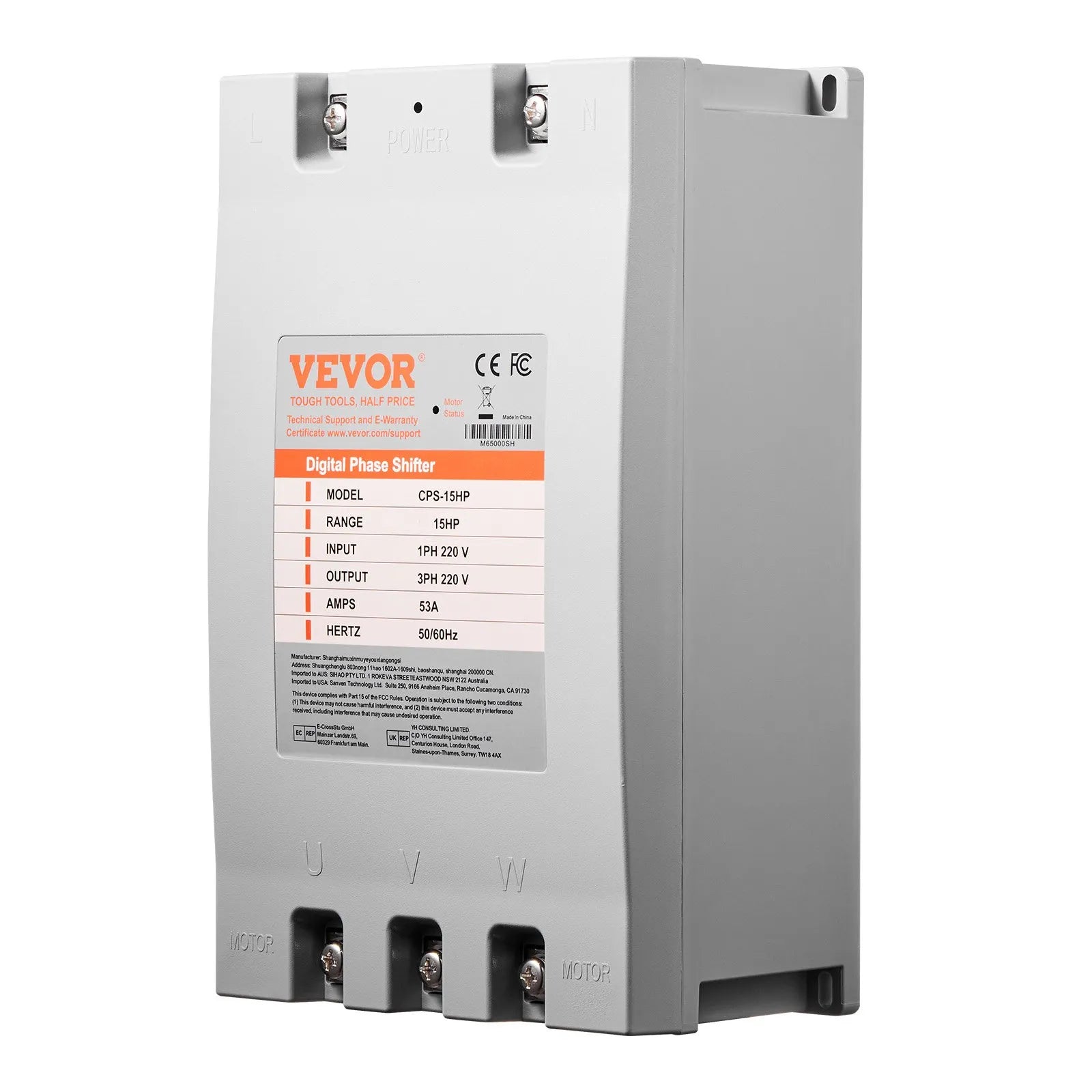 VEVOR 3 Phase Converter 15HP 53A 220V Single to 3 Phase 220V-240V Input/Output