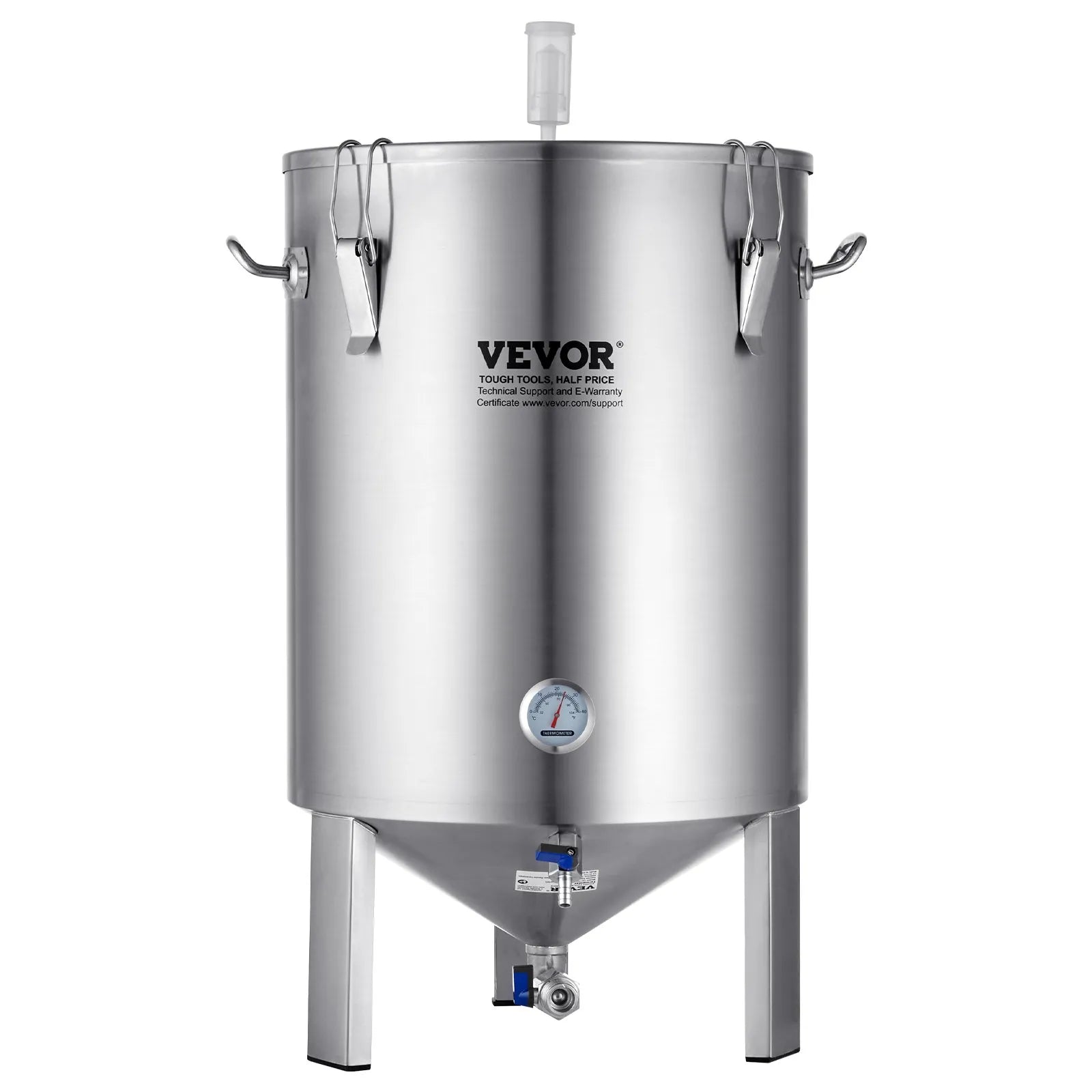 VEVOR 304 Stainless Steel Kettle, 16 GALLON Beer Brew Fermentor, Brew Bucket Fermentor for Brewing, Home Brewing Supplies with Base, Kettle Stock Pot Includes Lid, Handle, Valve, Spigot, Thermometer
