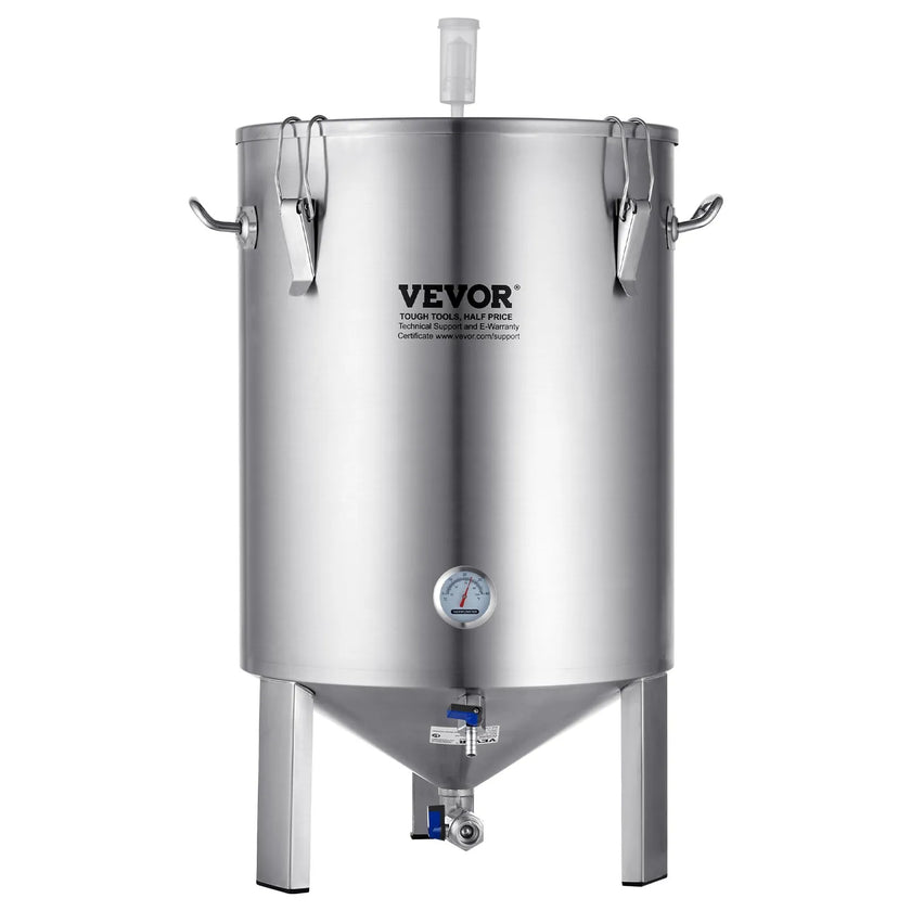 VEVOR 304 Stainless Steel Kettle, 16 GALLON Beer Brew Fermentor, Brew Bucket Fermentor for Brewing, Home Brewing Supplies with Base, Kettle Stock Pot Includes Lid, Handle, Valve, Spigot, Thermometer