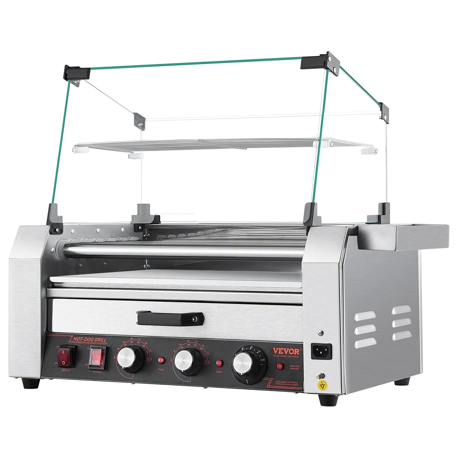 VEVOR 18 Hot Dog 7 Roller Electric Grill Cooker Machine Bun Warmer Cover 1200W