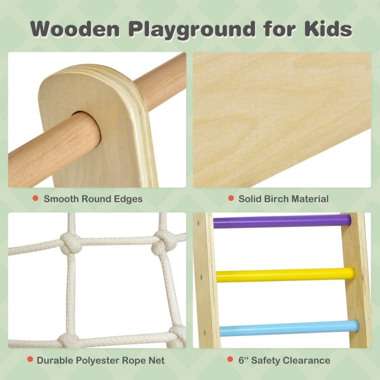 Indoor Playground Climbing Gym Wooden 8-in-1 Climber Playset for Children-Multicolor